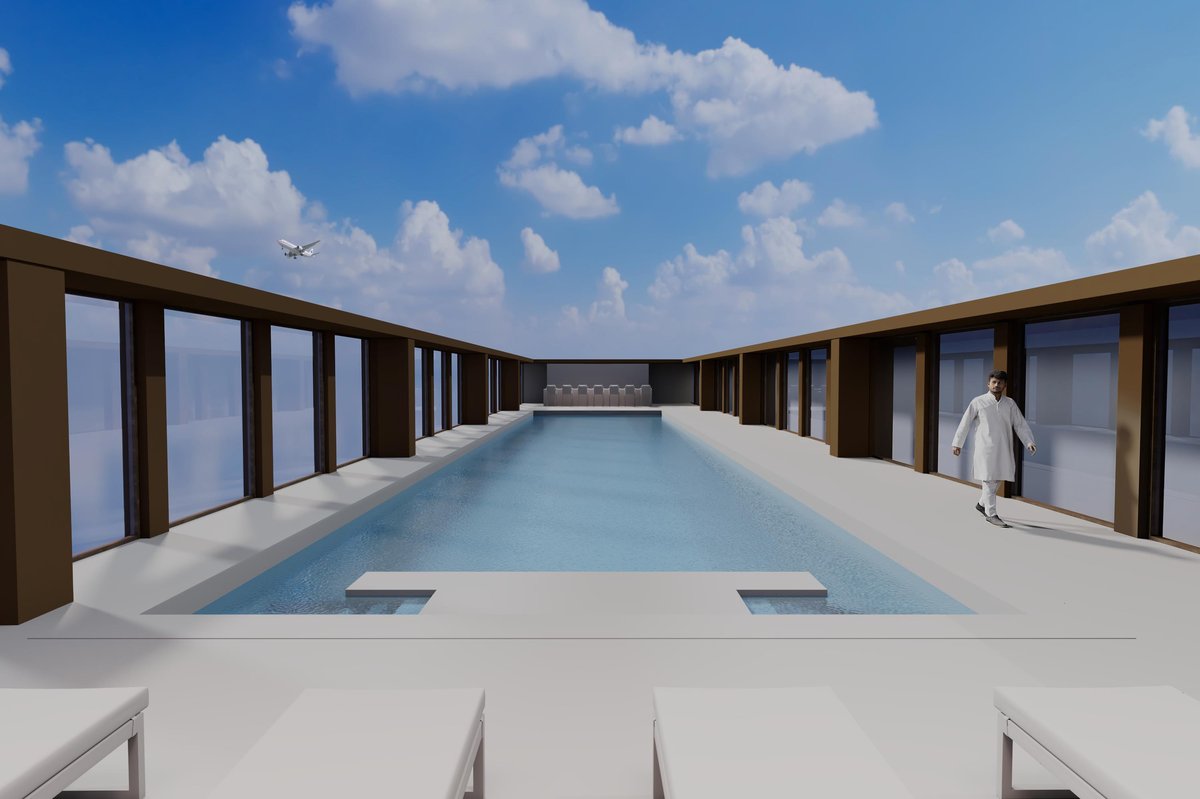 The rooftop pool deck